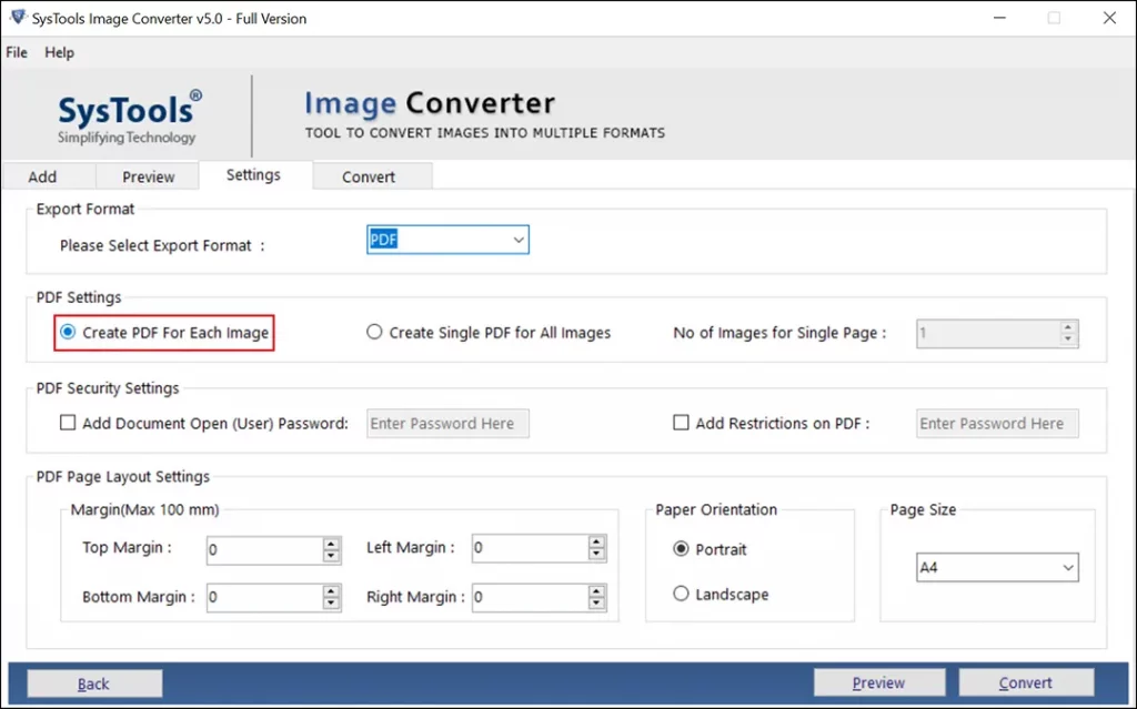 create pdf for all or single images