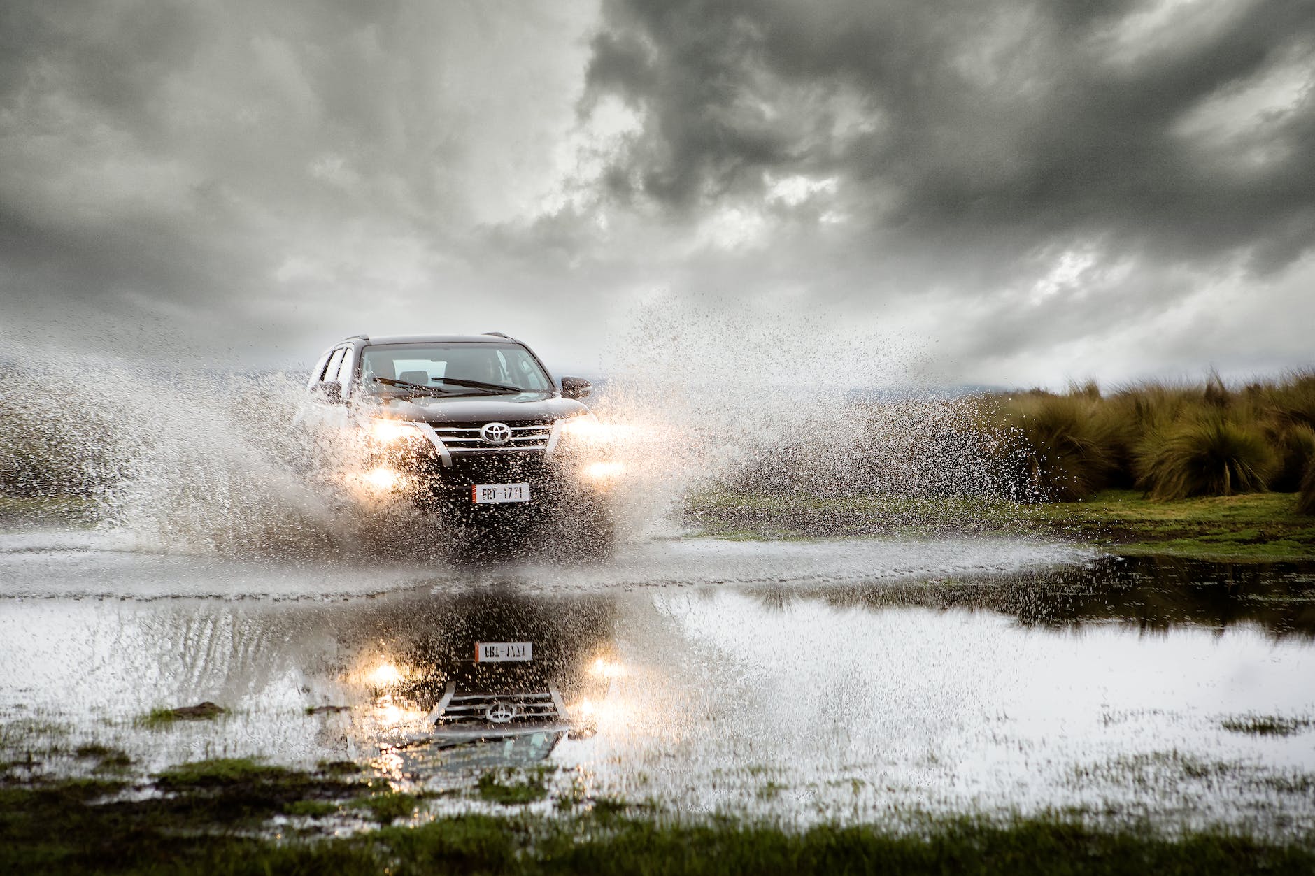 an suv in rain